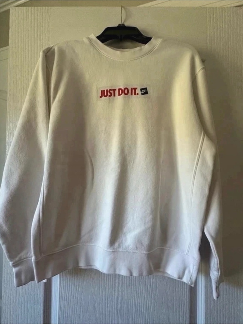 Nike White Crewneck Sweatshirt with Red 'Just Do It.' Chest Logo